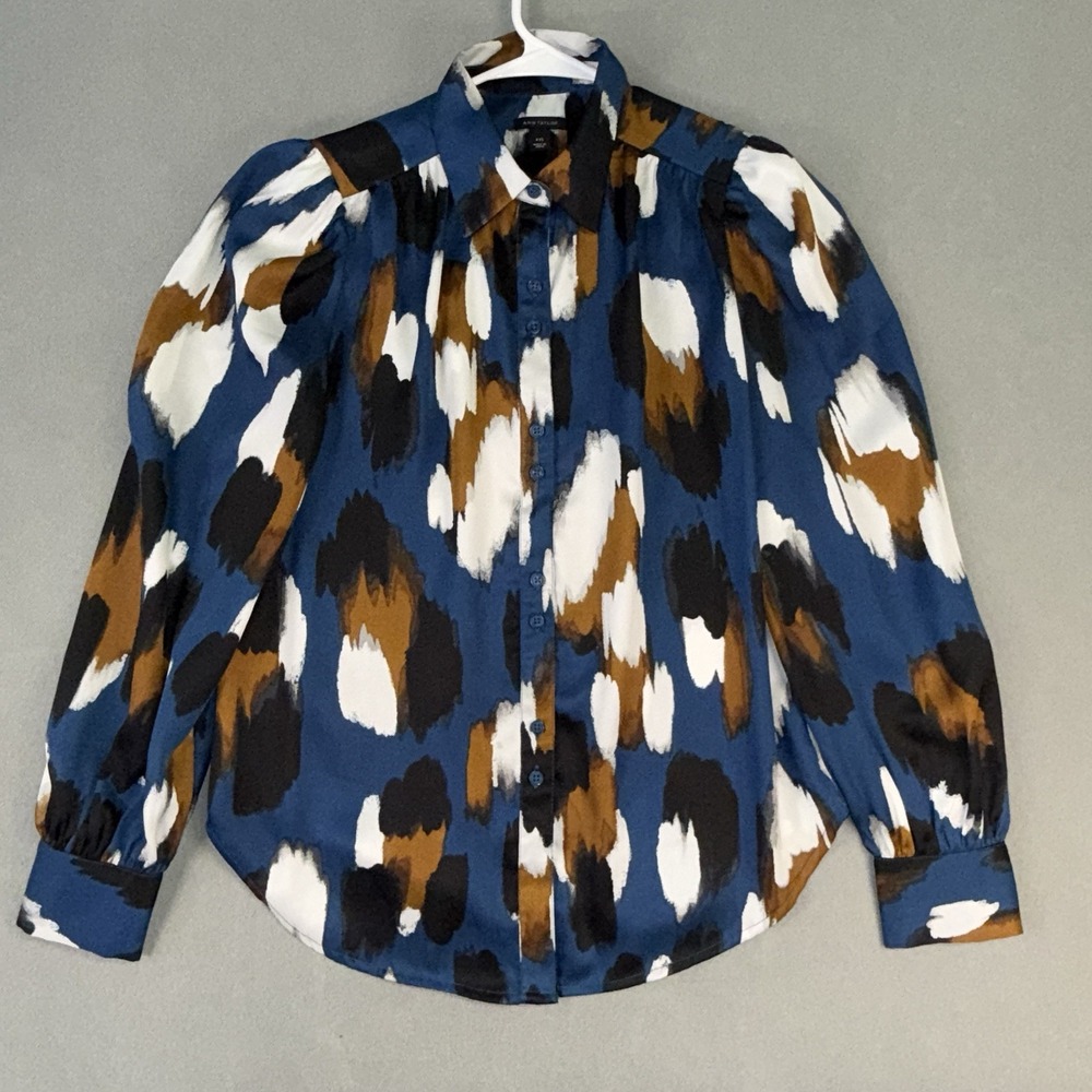 Women's Ann Taylor Long Sleeve Abstract Animal Shirred Blouse Shirt Top Size XXS